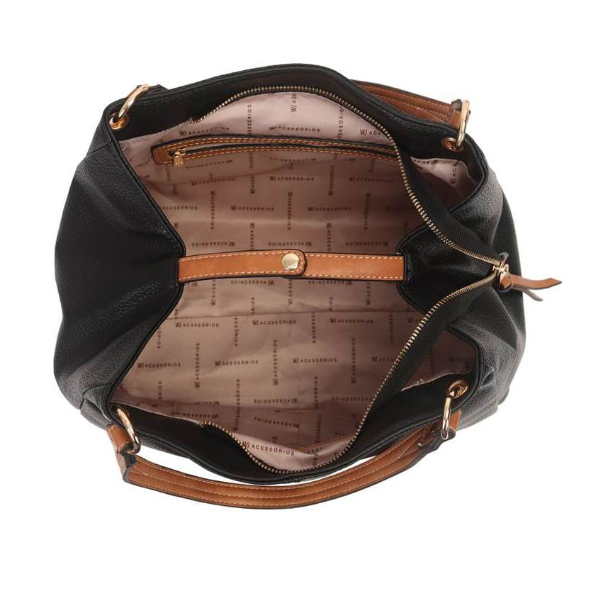 Bolsa estruturada WJ feminina preta em material sintético, ideal para uso diário e casual